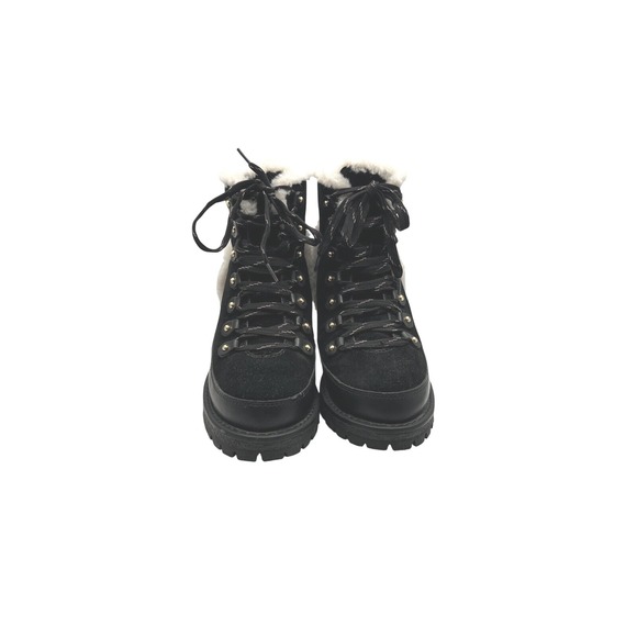 Tory Burch Women Cooper Suede Shearling Lined Lace-up Black Lug Boots size 8 - Picture 3 of 12